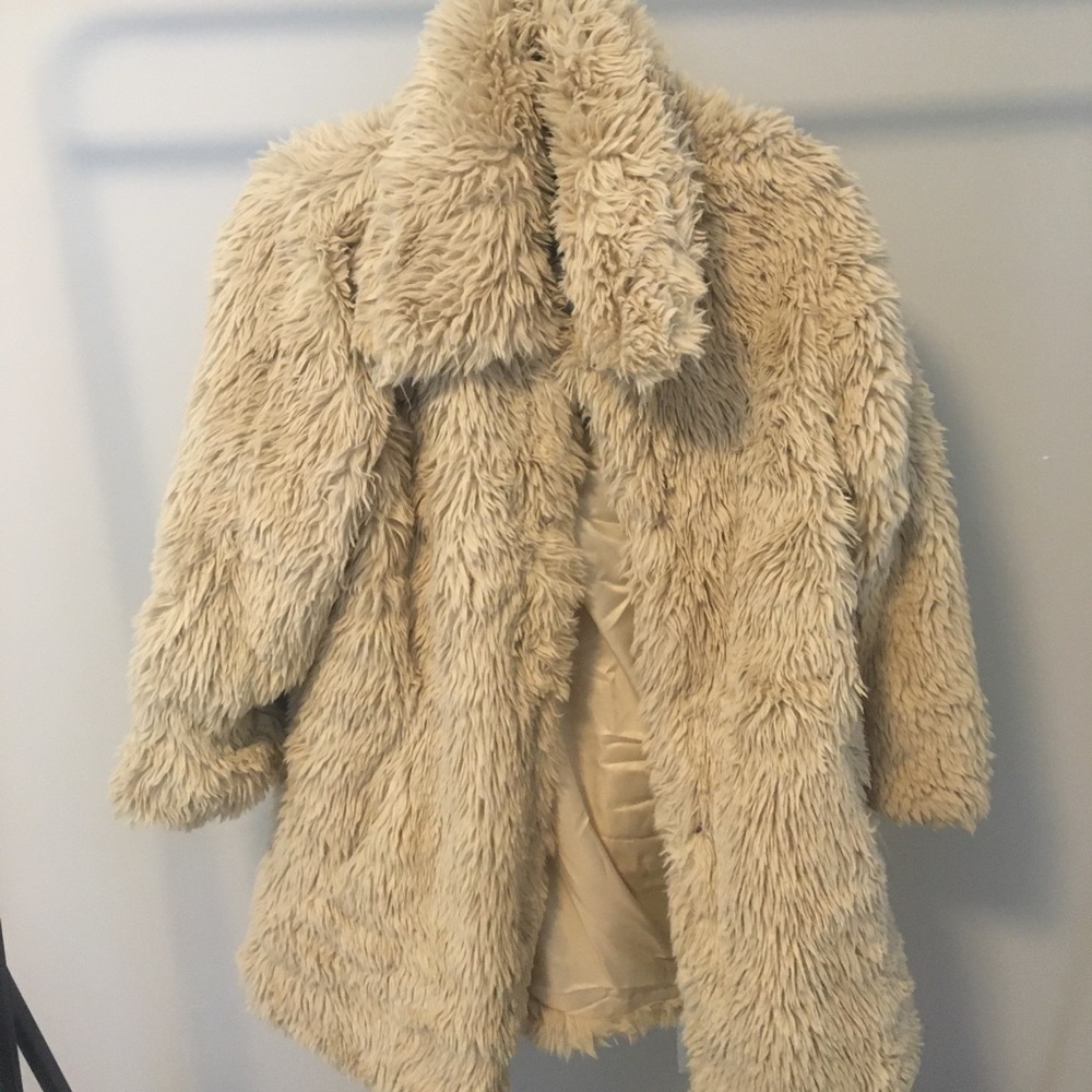 Cream faux fur teddy shag coat